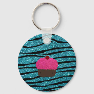 Turquoise glitter pink glitter cupcake keychain
