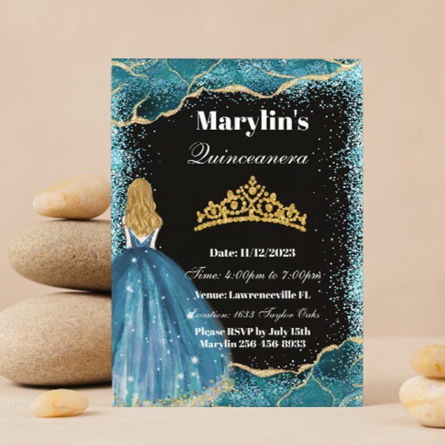 Turquoise Glitter Princess Quinceañera Ballgown  Invitation (Creator Uploaded)