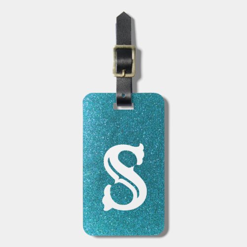 Turquoise Glitter Sparkles Travel Glam Monogram Luggage Tag