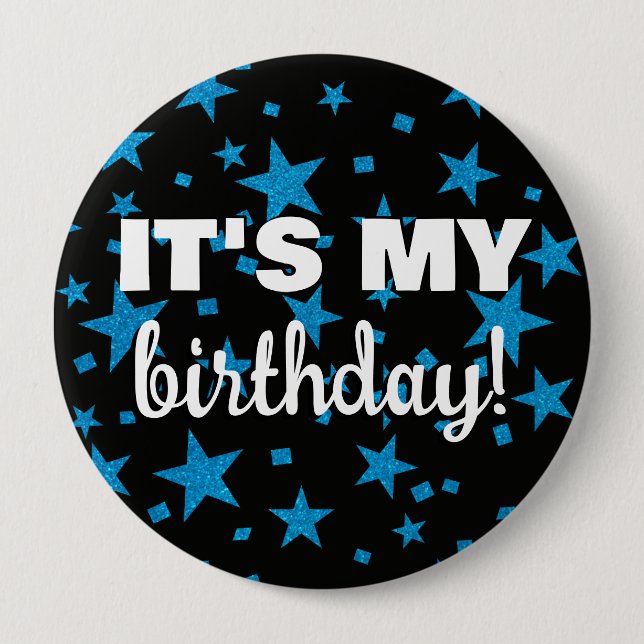 Turquoise Glitter Star Confetti It's My Birthday Button (Front)
