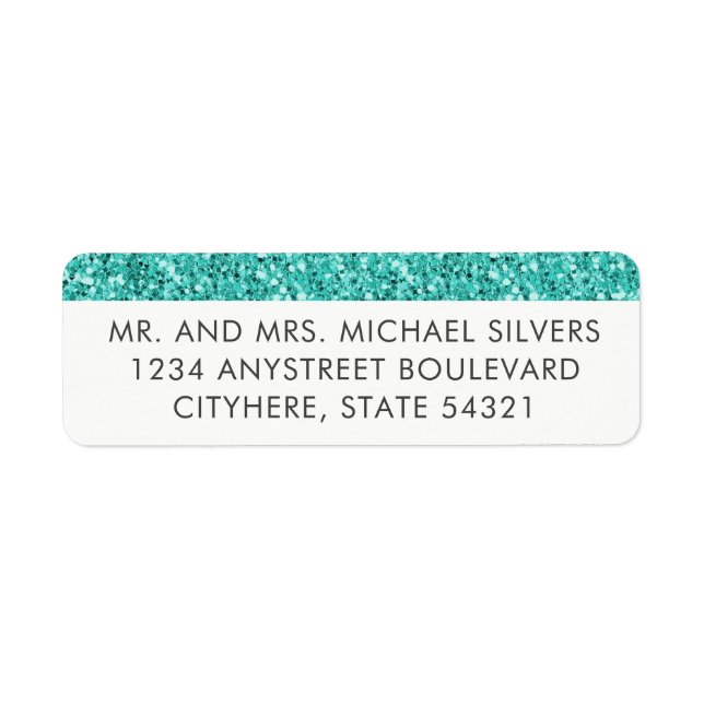 Turquoise Glitter Stripe Return Address Labels (Front)
