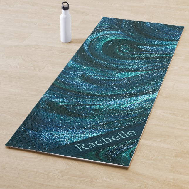 Turquoise Glitter Swirls Yoga Mat (In Situ)