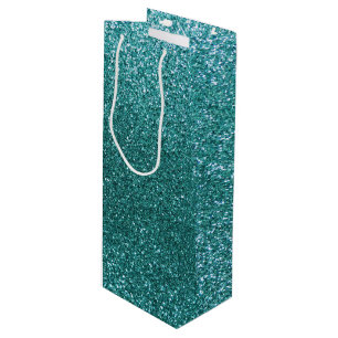 Turquoise glitter wine gift bag