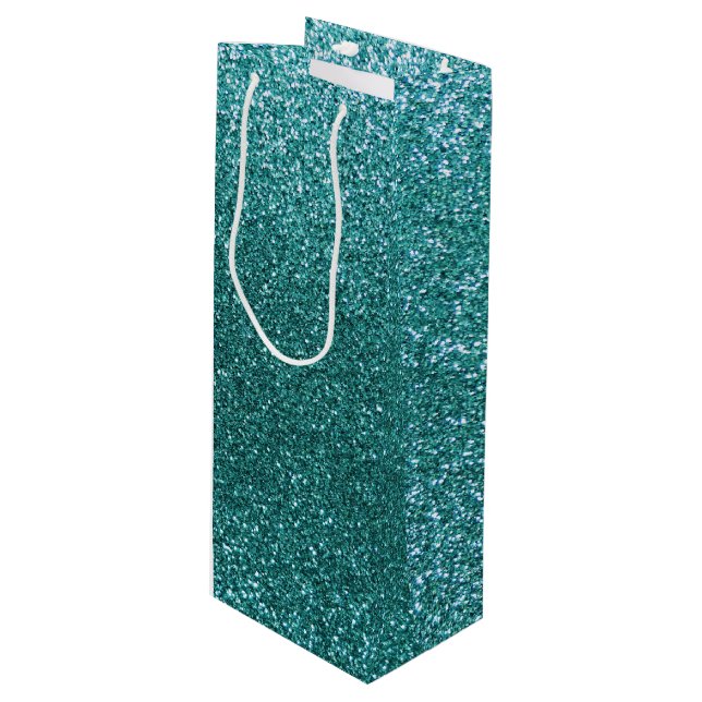 Turquoise glitter wine gift bag (Front Angled)