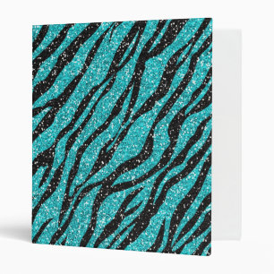 Turquoise Glitter Zebra Print 3 Ring Binder