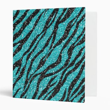 Turquoise Glitter Zebra Print 3 Ring Binder by ProfessionalDevelopm at Zazzle