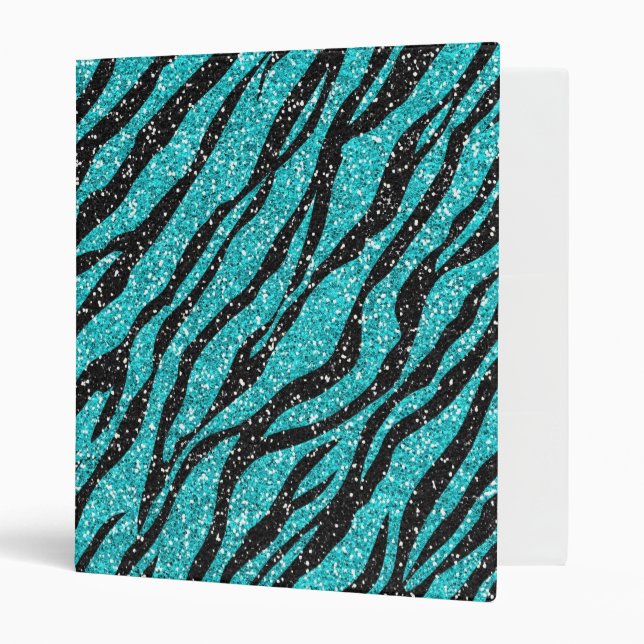 Turquoise Glitter Zebra Print 3 Ring Binder (Front/Inside)