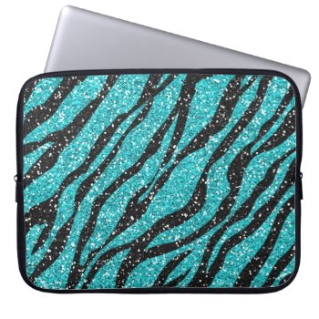 Turquoise Glitter Zebra Print Laptop Sleeve by ProfessionalDevelopm at Zazzle