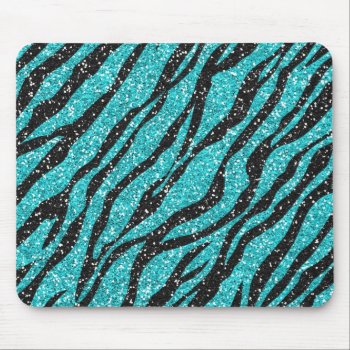 Turquoise Glitter Zebra Print Mouse Pad by ProfessionalDevelopm at Zazzle