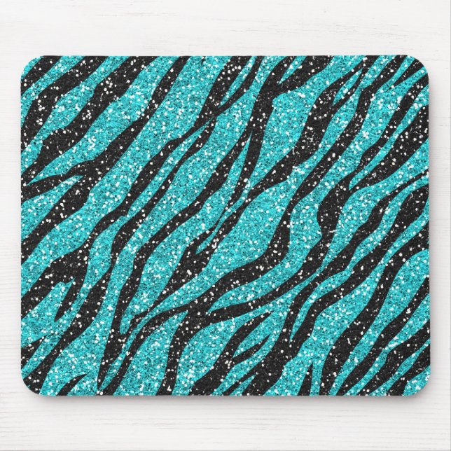 Turquoise Glitter Zebra Print Mouse Pad (Front)