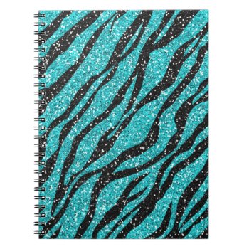 Turquoise Glitter Zebra Print Notebook by ProfessionalDevelopm at Zazzle