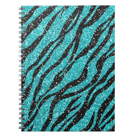 Turquoise Glitter Zebra Print Notebook