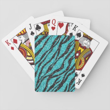 Turquoise Glitter Zebra Print Playing Cards by ProfessionalDevelopm at Zazzle