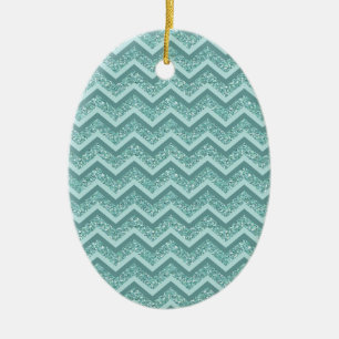 Turquoise Glitter ZigZag Pattern Ceramic Ornament