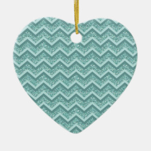 Turquoise Glitter ZigZag Pattern Ceramic Ornament