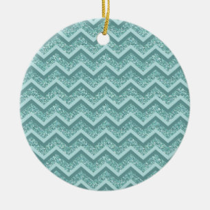 Turquoise Glitter ZigZag Pattern Ceramic Ornament
