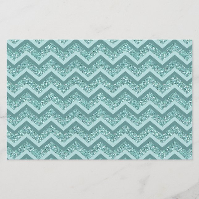 Turquoise Glitter ZigZag Pattern Stationery (Front)