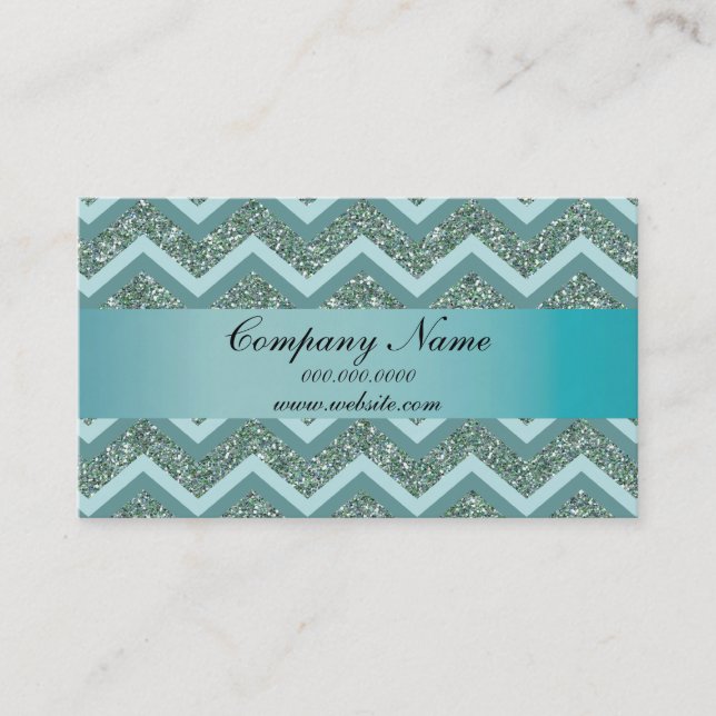 Turquoise Glitter Zigzag Pocket 2019 Calendar Business Card (Front)
