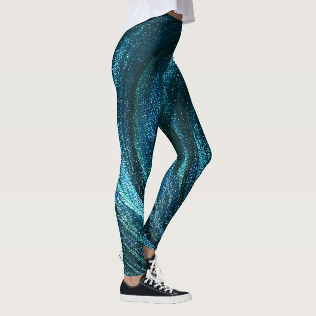 Turquoise Glittery Swirls Leggings (Right)