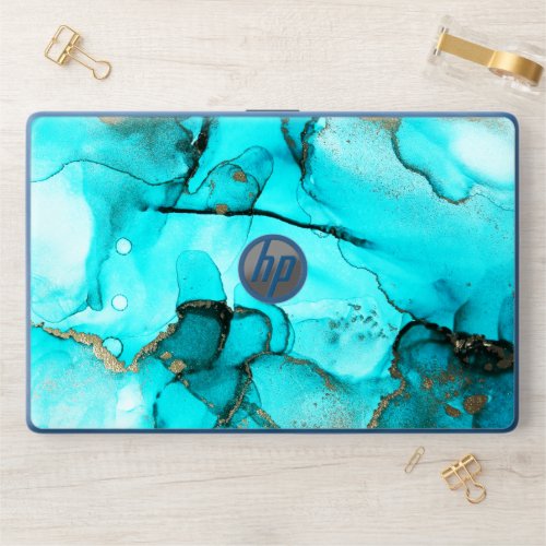Turquoise Gold Abstract Art HP Laptop Skin