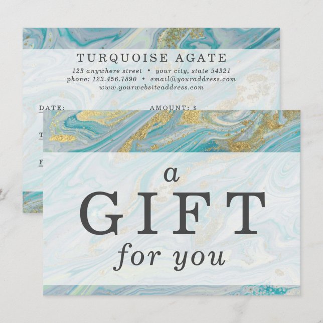 Turquoise Gold Agate Stone Geode Certificate Card (Front/Back)