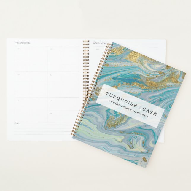 Turquoise & Gold Agate Stone Geode Marble Swirl Planner (Display)