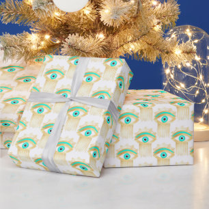Turquoise Gold and Blue Third Eye Wrapping Paper