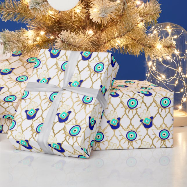 Turquoise Gold and Blue Third Eye  Wrapping Paper (Holidays)