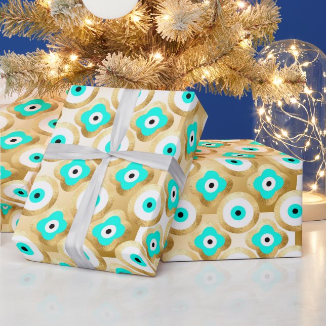 Turquoise Gold and Blue Third Eye  Wrapping Paper (Holidays)