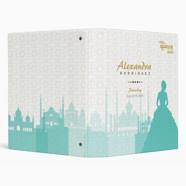 Turquoise & Gold Arabian Quinceañera 3 Ring Binder (Background)