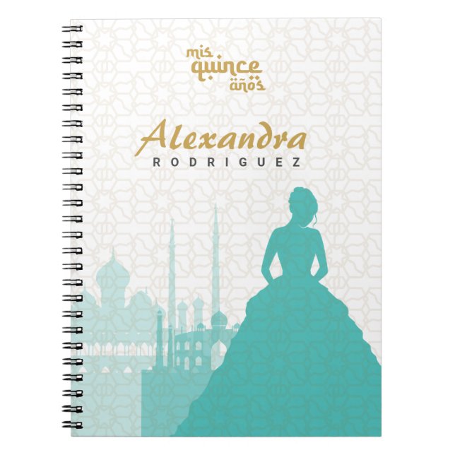 Turquoise & Gold Arabian Quinceañera Notebook (Front)