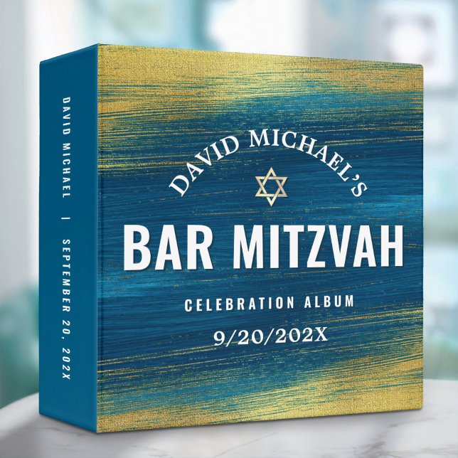Turquoise Gold Bar Mitzvah Bold Modern Typography  3 Ring Binder (Creator Uploaded)