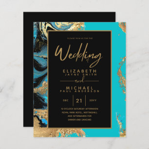 Turquoise Gold Black Agate Budget Wedding Invites