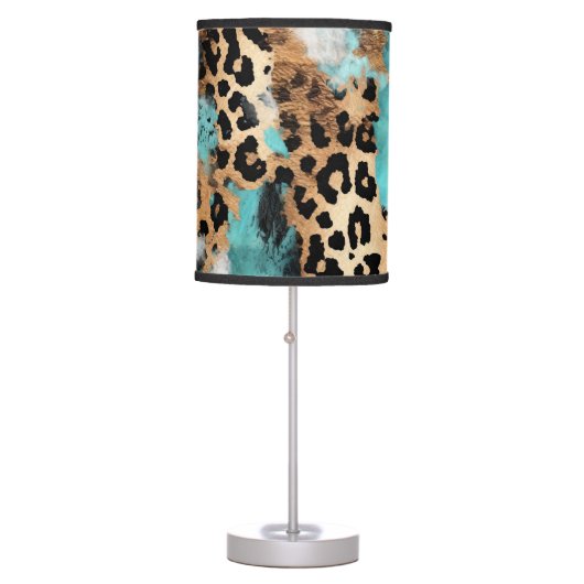 Turquoise Gold Black Leopard Table Lamp (Front)