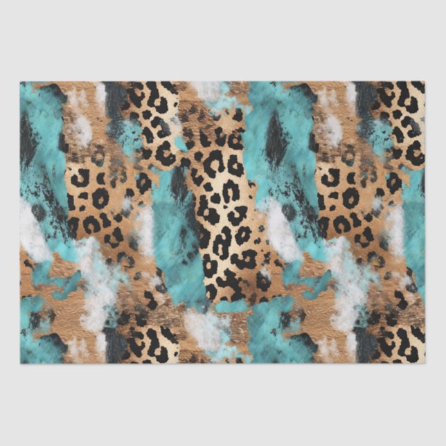 Turquoise Gold Black Leopard Tissue Paper (Front)