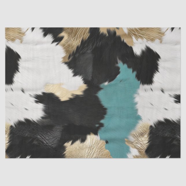 Turquoise Gold, Black White Cowhide Tissue Paper (Front)