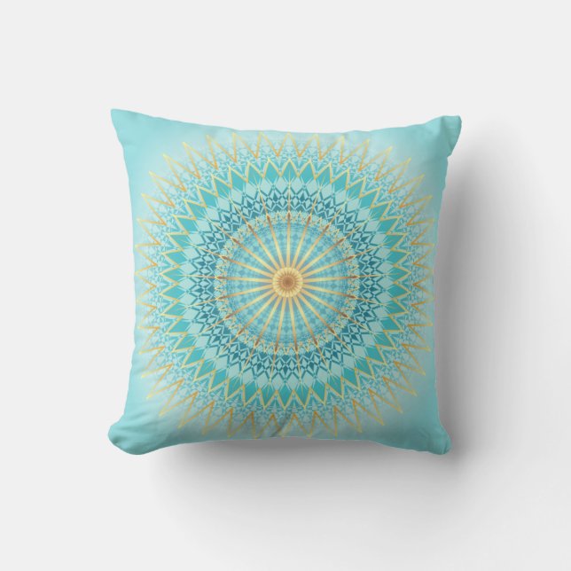 Turquoise Gold Boho Mandala Christmas Throw Pillow (Front)