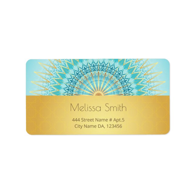 Turquoise Gold Boho Mandala Label (Front)