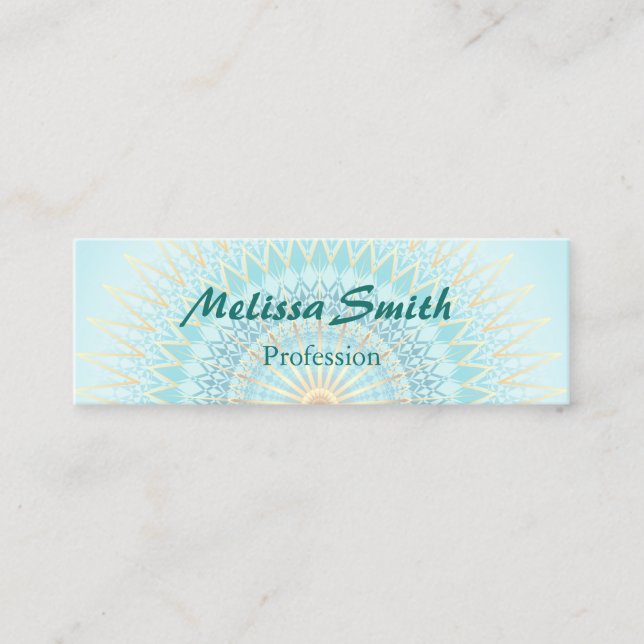 Turquoise Gold Boho Mandala Mini Business Card (Front)