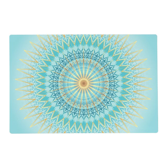 Turquoise Gold Boho Mandala Placemat (Front)
