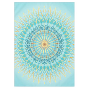 Turquoise Gold Boho Mandala Tablecloth