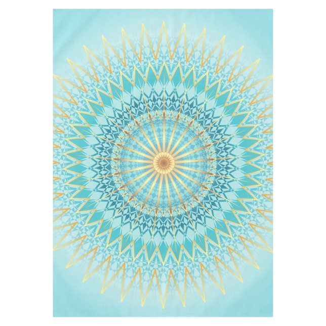 Turquoise Gold Boho Mandala Tablecloth (Front)