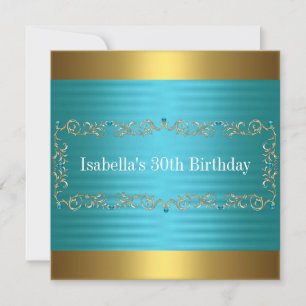 Turquoise Gold Bronze Jewel Birthday Event 2 Invitation