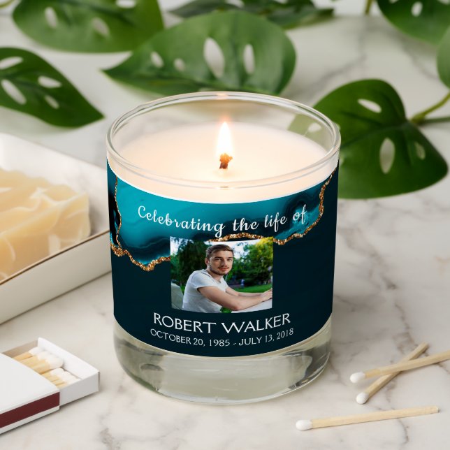  Turquoise & Gold Celebrating the life  Scented Candle (Lit)