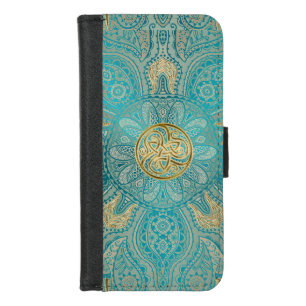 Turquoise Gold Celtic Mandala iPhone Wallet Case