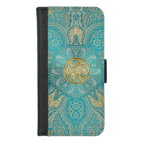 Turquoise Gold Celtic Mandala iPhone Wallet Case