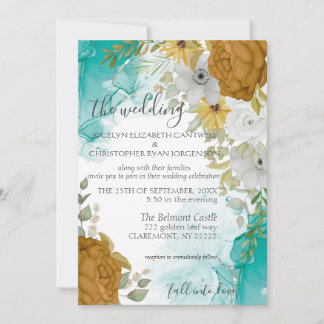 Turquoise & Gold Chic Elegant Wedding Invitation