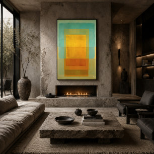 Turquoise Gold Color Field Abstract Modern Art Poster