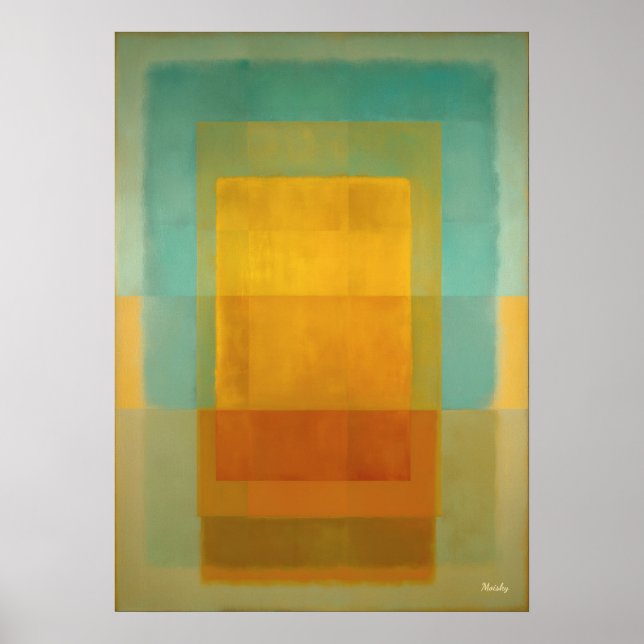 Turquoise Gold Color Field Abstract Modern Art Poster (Front)