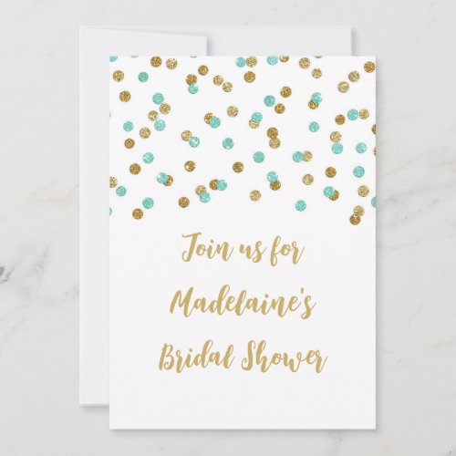 Turquoise Gold Confetti Bridal Shower Invitation